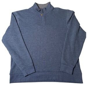Orvis Mens XL Blue Heather Quarter Zip Snap Mock Neck Fleece Sweatshirt Pullover